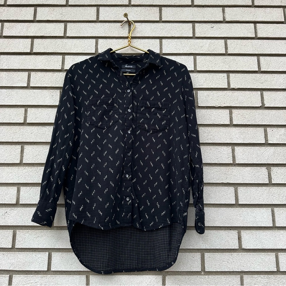 Madewell Oversized Ex-Boyfriend Shirt Black Ikat Zig Zag Plaid XXS Indie Sleaze - Picture 3 of 10